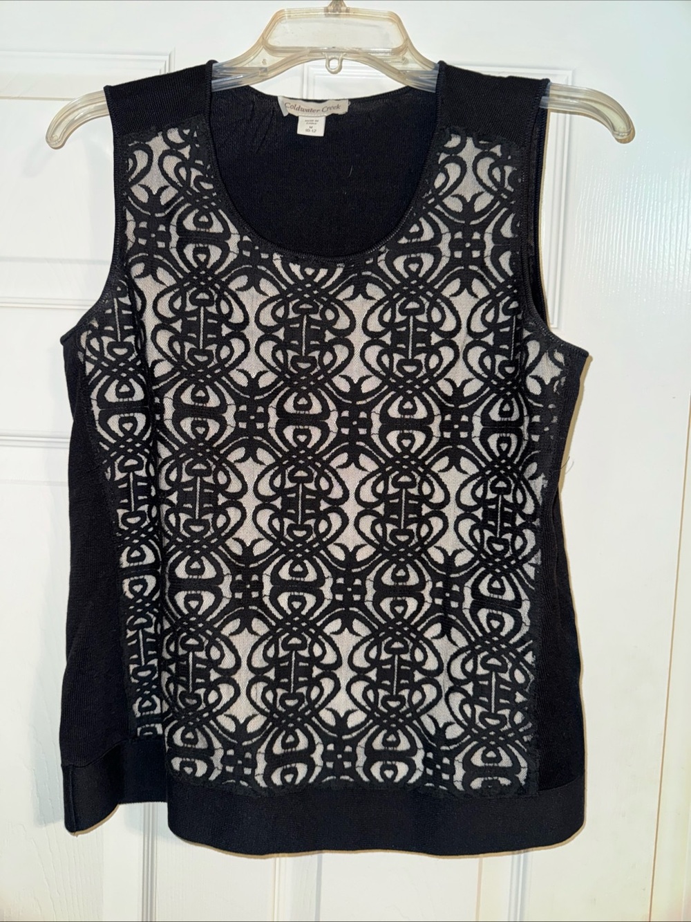 Coldwater Creek Black Lace-Style Tank with Cream Panel